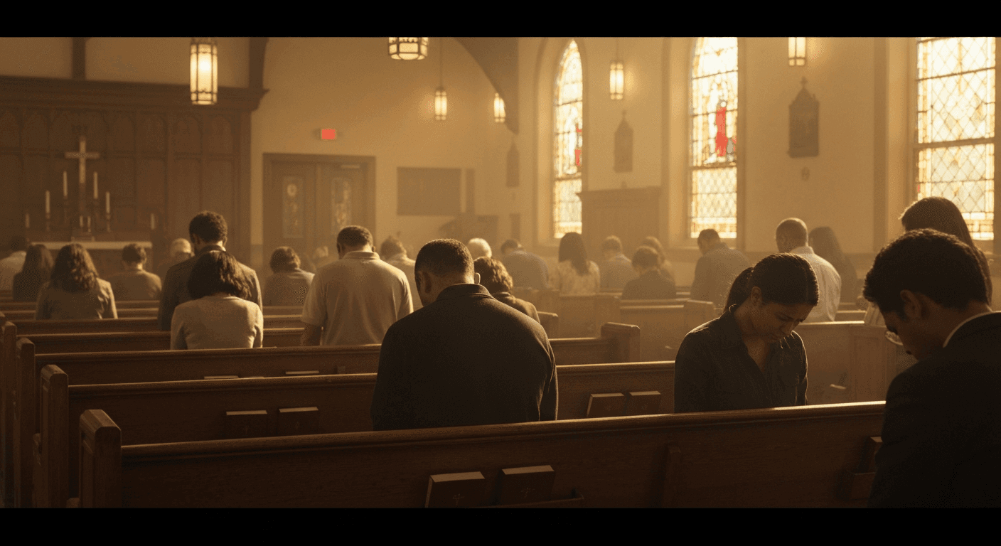 Brooklyn Tabernacle testimony: Diverse faces uplifted in prayer transforms failing church. God uses homeless man, Brooklyn, NY.