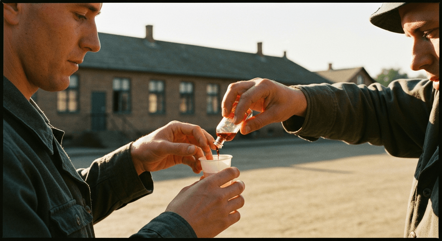Ravensbruck: Corrie ten Boom leads communion in concentration camp, a physical act of defiance. Women breaking bread together.
