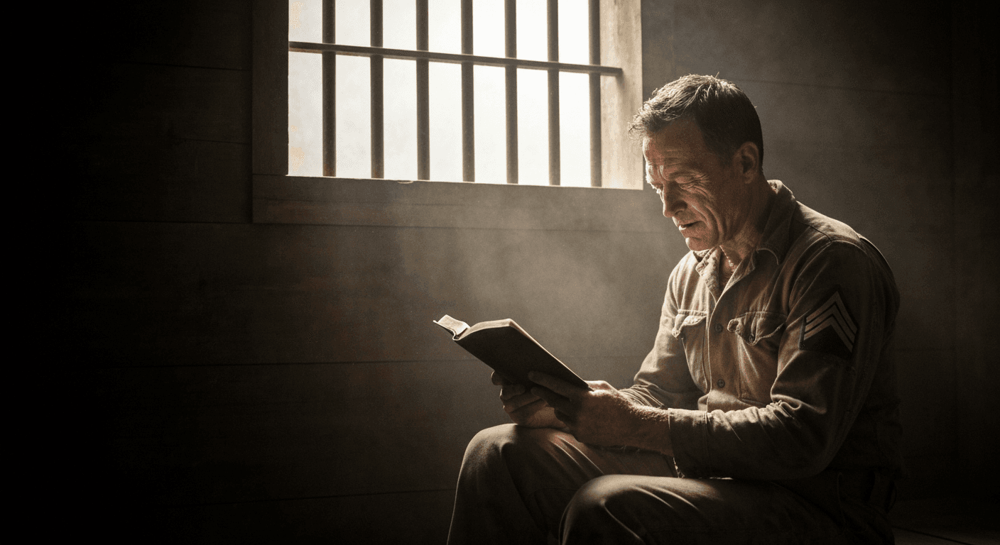 WWII bombardier Jacob DeShazer in Japanese prison cell where war prisoner finds god leading to his enemy becomes missionary testimony