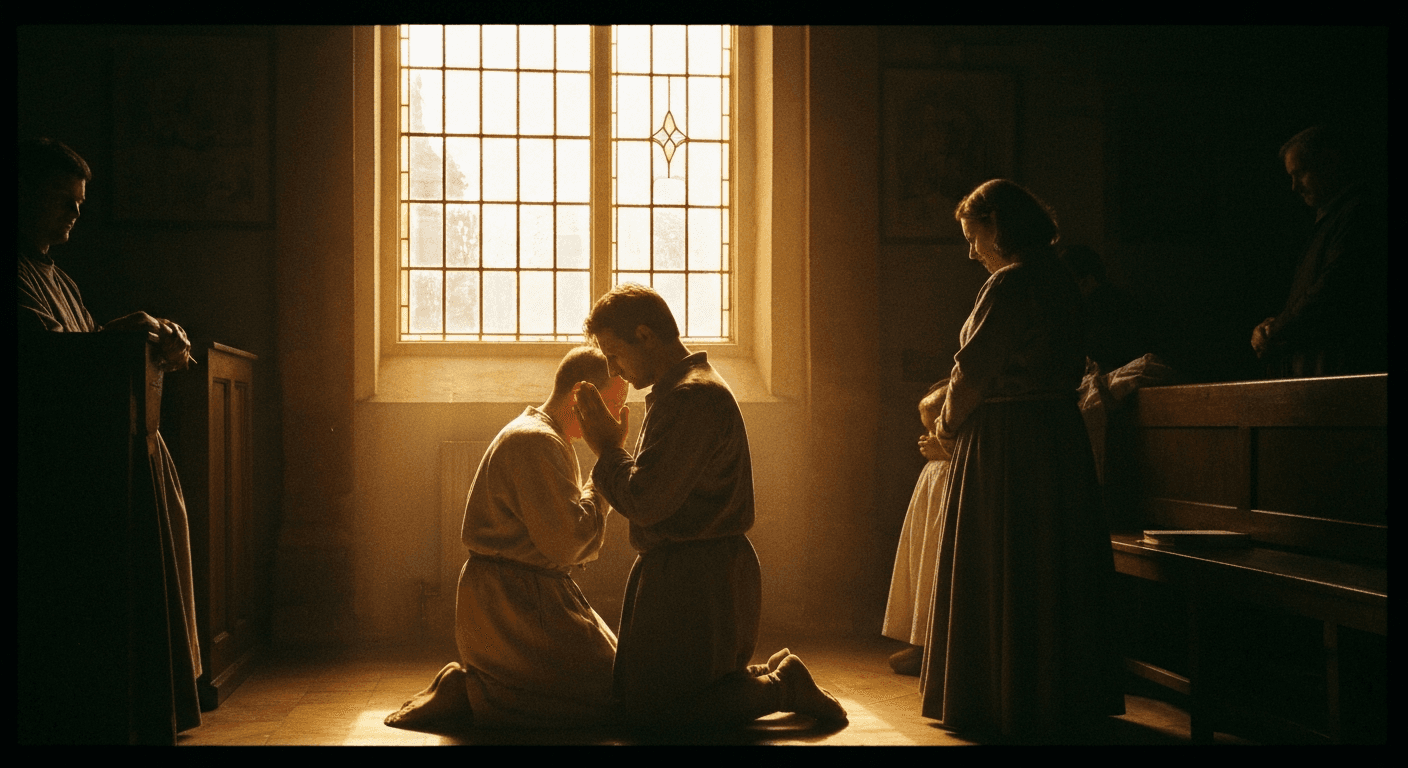 Saint Nino testimony Georgia: Worshippers pray in Mtskheta church, remembering miraculous healing testimony ancient.