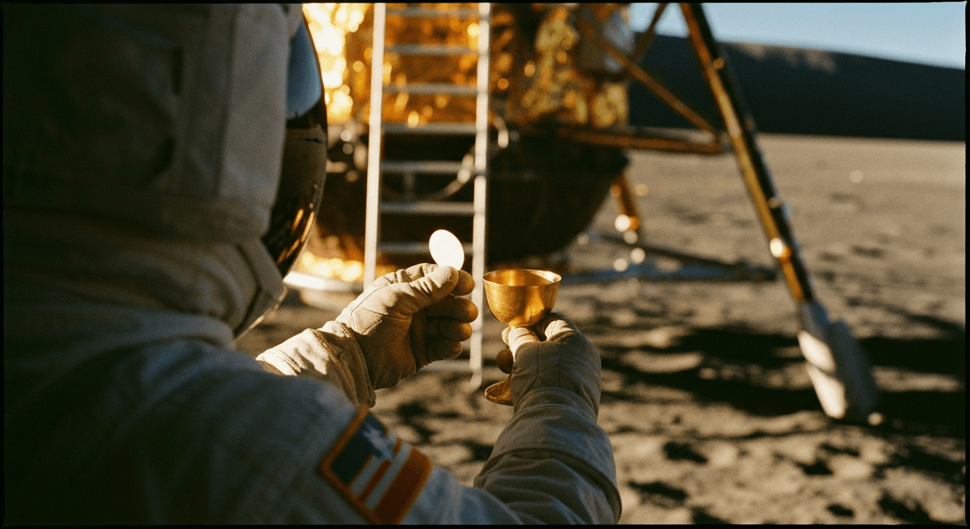 Buzz Aldrin communion moon testimony: Apollo 11 religious experience. Sea of Tranquility saw astronaut takes communion space, 1969.