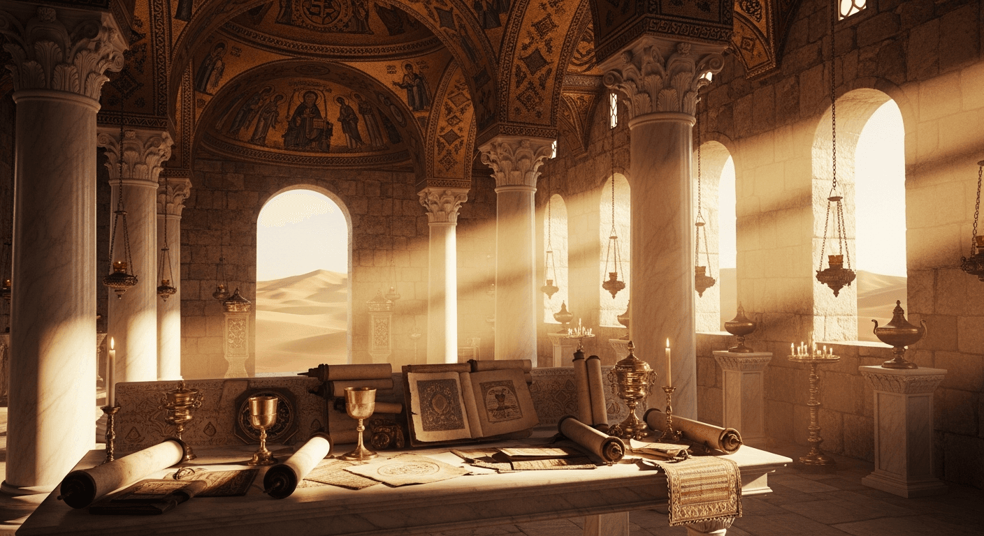 Desert landscape with golden sunrise symbolizing John Chrysostom hermit testimony where God transforms silence into eloquence for preaching