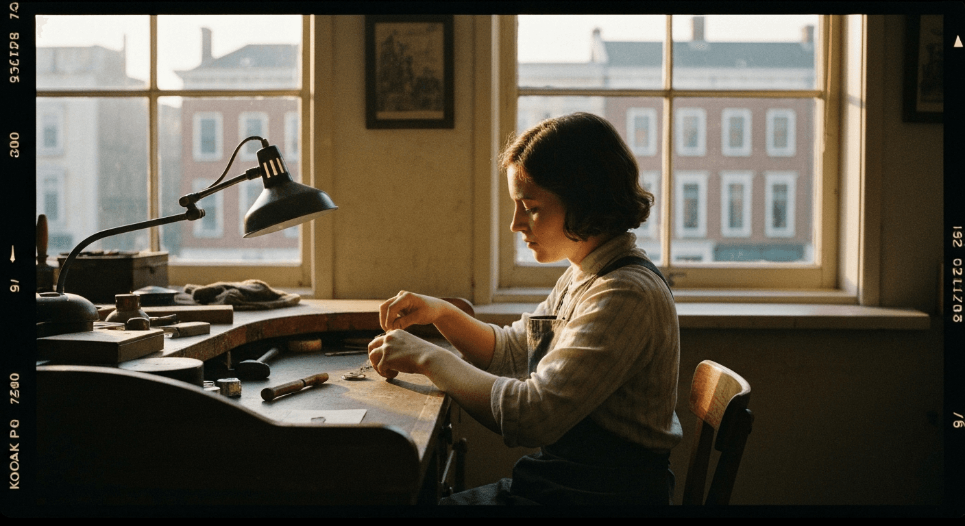 Haarlem shop photo: Corrie ten Boom, a watchmaker faith shining. Hearing God daily life in this ordinary, historical moment.