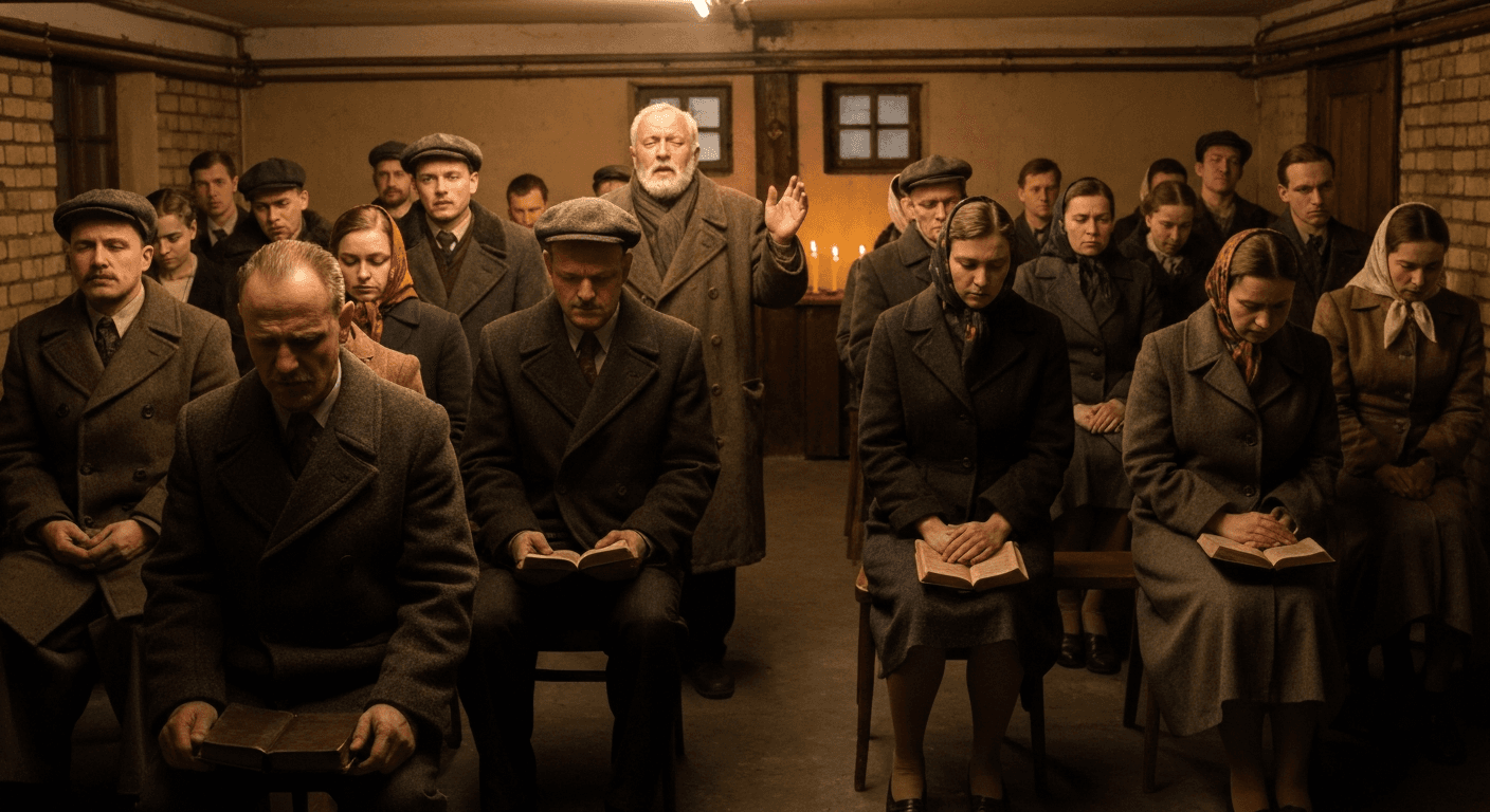 Riga: Secret worship under communism reveals faith under soviet persecution. Latvian Baptist believers gathered despite Christian persecution.