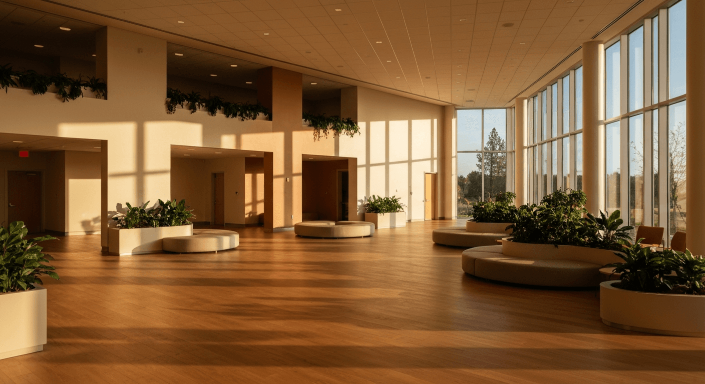 Redding healing center, sunlight warms chairs. Yeast infection healed after Nepal mission trip. Chronic pain healed here.