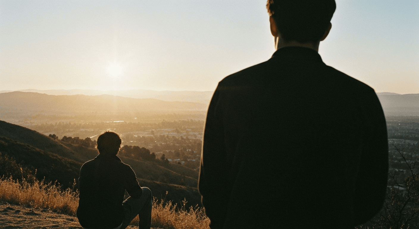 Silicon Valley executive's christian business testimony, Ken Eldred. Modern-day man in parking lot finding god's guidance in business during faith ...