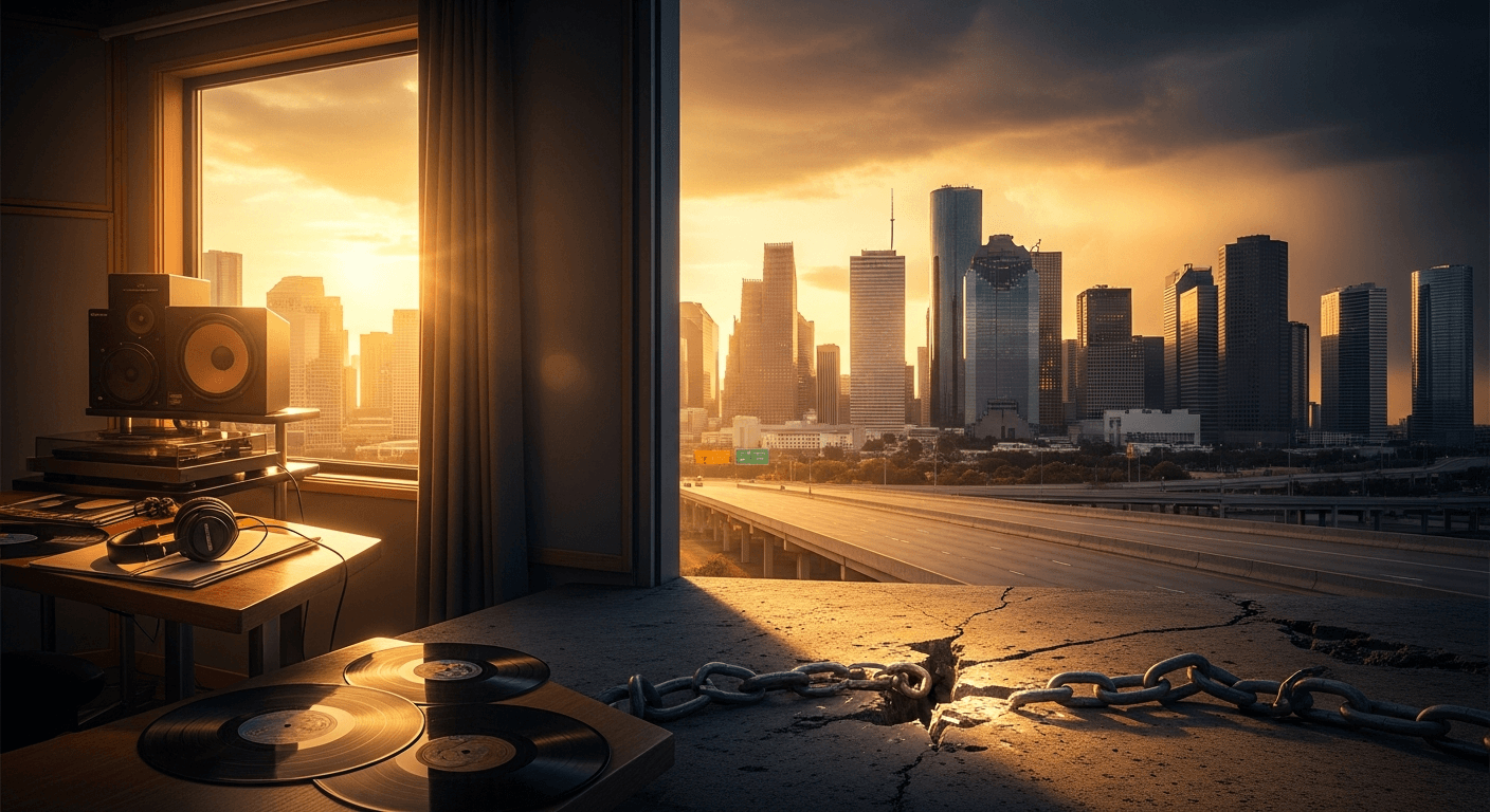 Broken chains and microphone symbolizing Lecrae testimony transformation from addiction to faith in Houston hip hop artist testimony