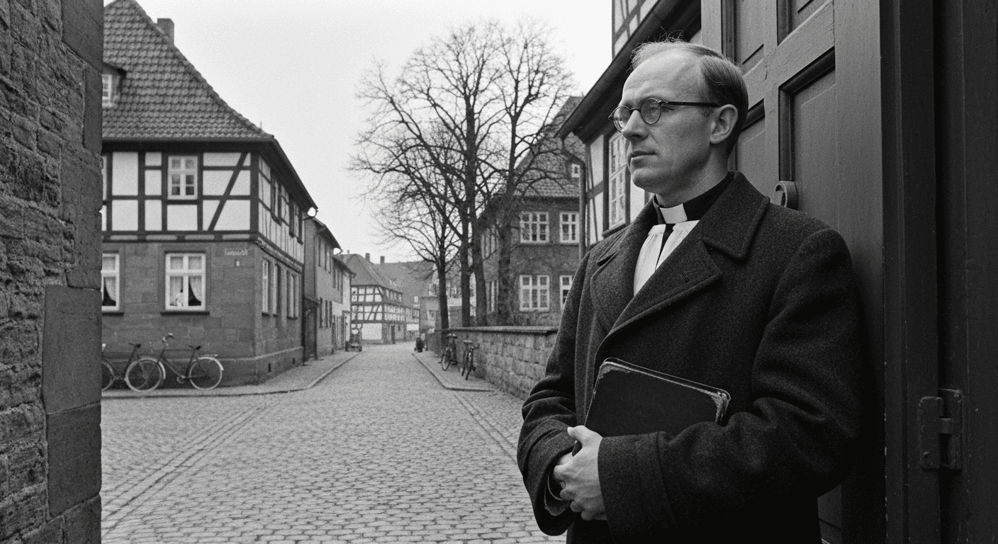 Historical portrait of Dietrich Bonhoeffer in 1930s Germany as pastor who chose Nazi resistance over safety demonstrating costly grace