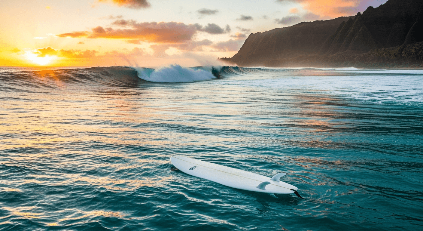 Powerful ocean waves crashing against Hawaiian shore symbolizing Bethany Hamilton shark attack survivor testimony and faith through physical ...