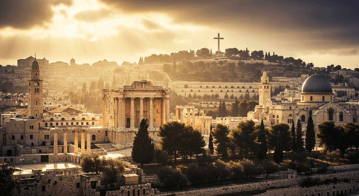 Empress Helena in Jerusalem, late life conversion testimony. Historical Holy Land setting.