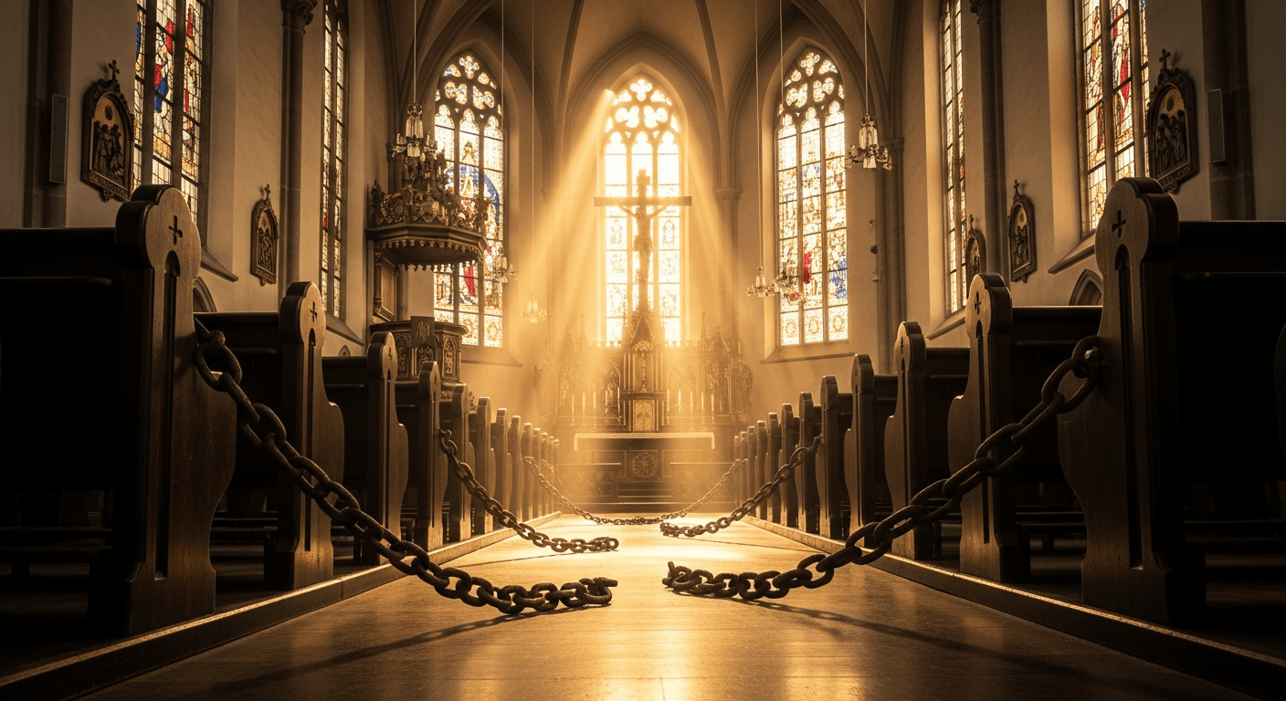 Broken prison chains lying on German cobblestones symbolizing Corrie ten Boom forgiveness testimony and God's supernatural power to forgive enemies