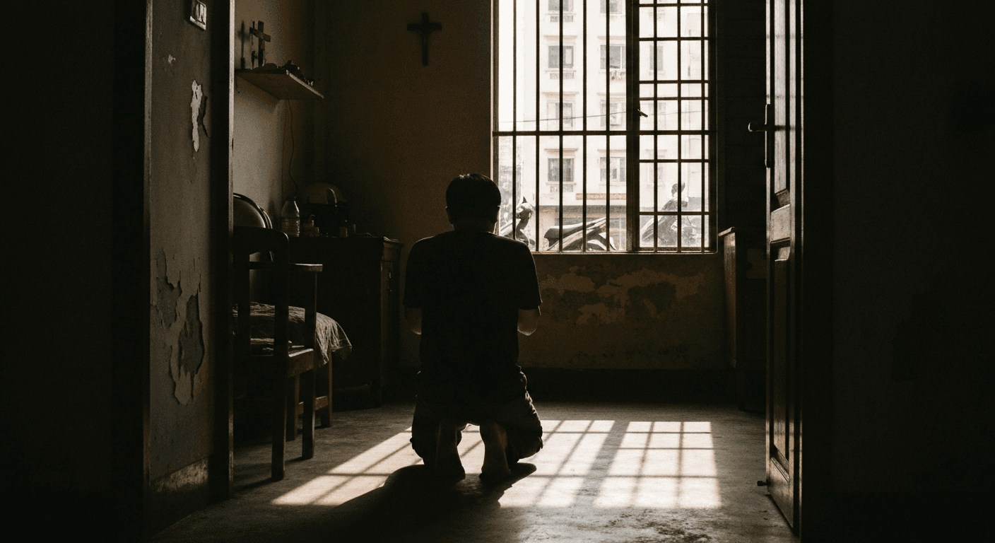 Hanoi: House church persecution Vietnam. Miraculous christian testimony prison release after God's protection during arrest.