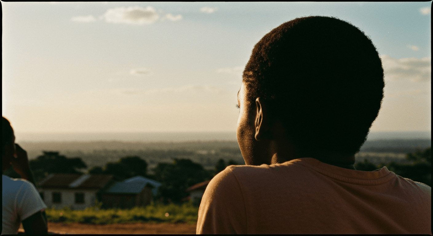 Young Katie Davis Majors surrounded by adopted children in Jinja, Uganda. Teenager who adopted 13 children through radical faith obedience.