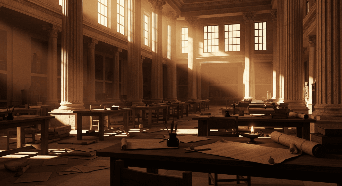 Ancient Alexandria stone archway with golden cross symbolizing Origen's martyrdom strengthened faith testimony after father's persecution