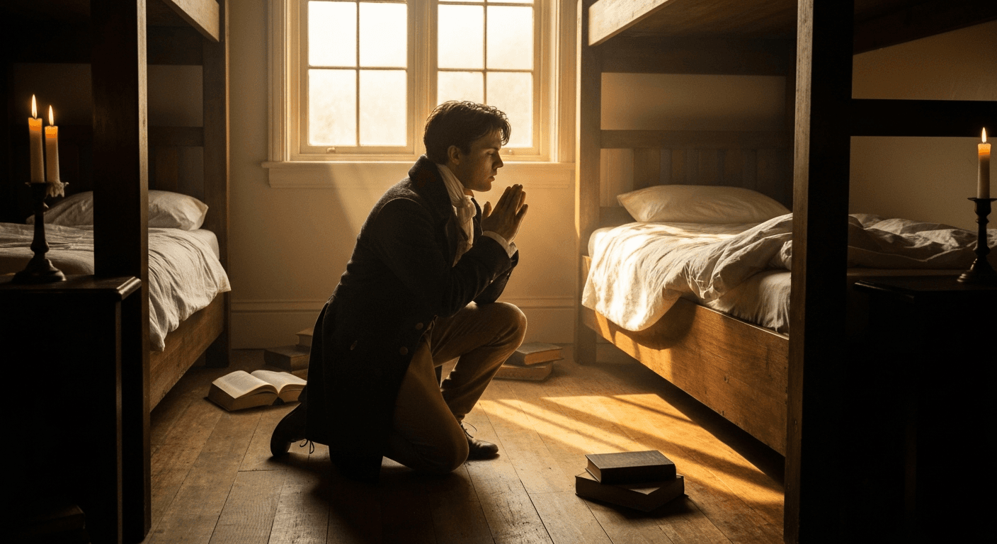 Historical portrait showing Adoniram Judson skeptic to missionary testimony transformation from atheist becomes christian missionary in colonial ...