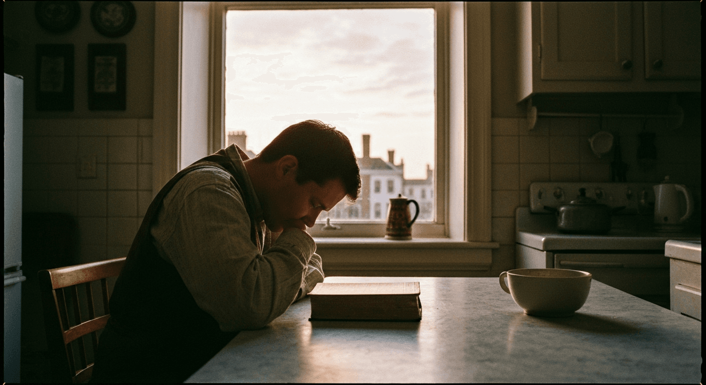 Historical depiction Augustine conversion testimony. Man reads scripture in Milan. Spiritual transformation. God spoke through scripture to Augustine.