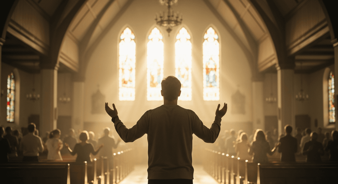 Young Gen Z evangelist, Baltic region native, sharing his testimony. Modern photo representing European revival and youth evangelism sparked by ...