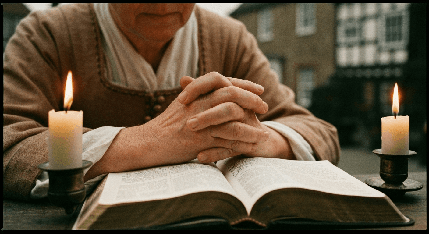 18th century illustration of Susanna Wesley, christian mother parenting revival leader, teaching her children scripture in their modest Epworth ...