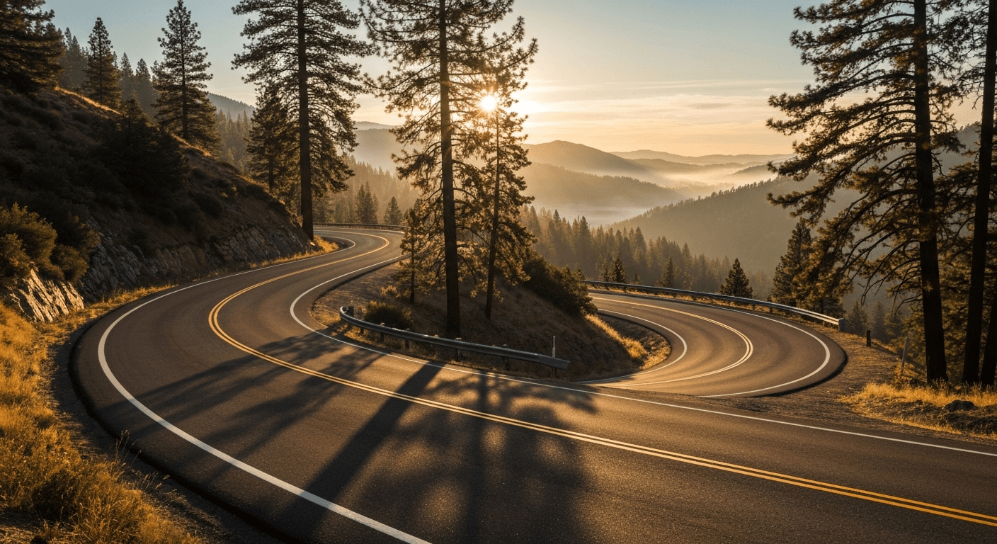 Shasta County road, symbolic of Justin Fauth's miraculous recovery car accident testimony. Brain injury healing miracle after near death experience.