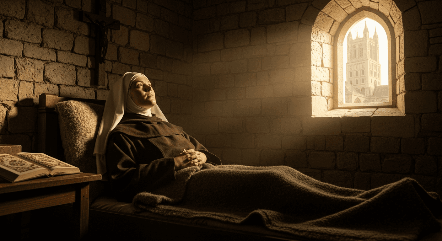 Norwich: Julian of Norwich testimony. Divine visions near death reveal God's love overcomes suffering, promising "all shall be well.