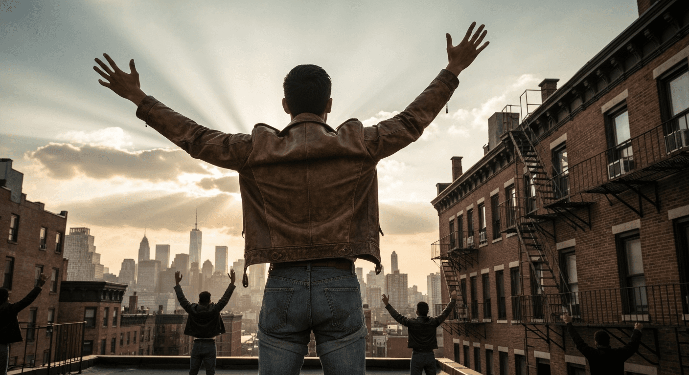 Historical photo of gang leader Nicky Cruz transformation story showing Brooklyn street ministry scene with David Wilkerson preaching salvation