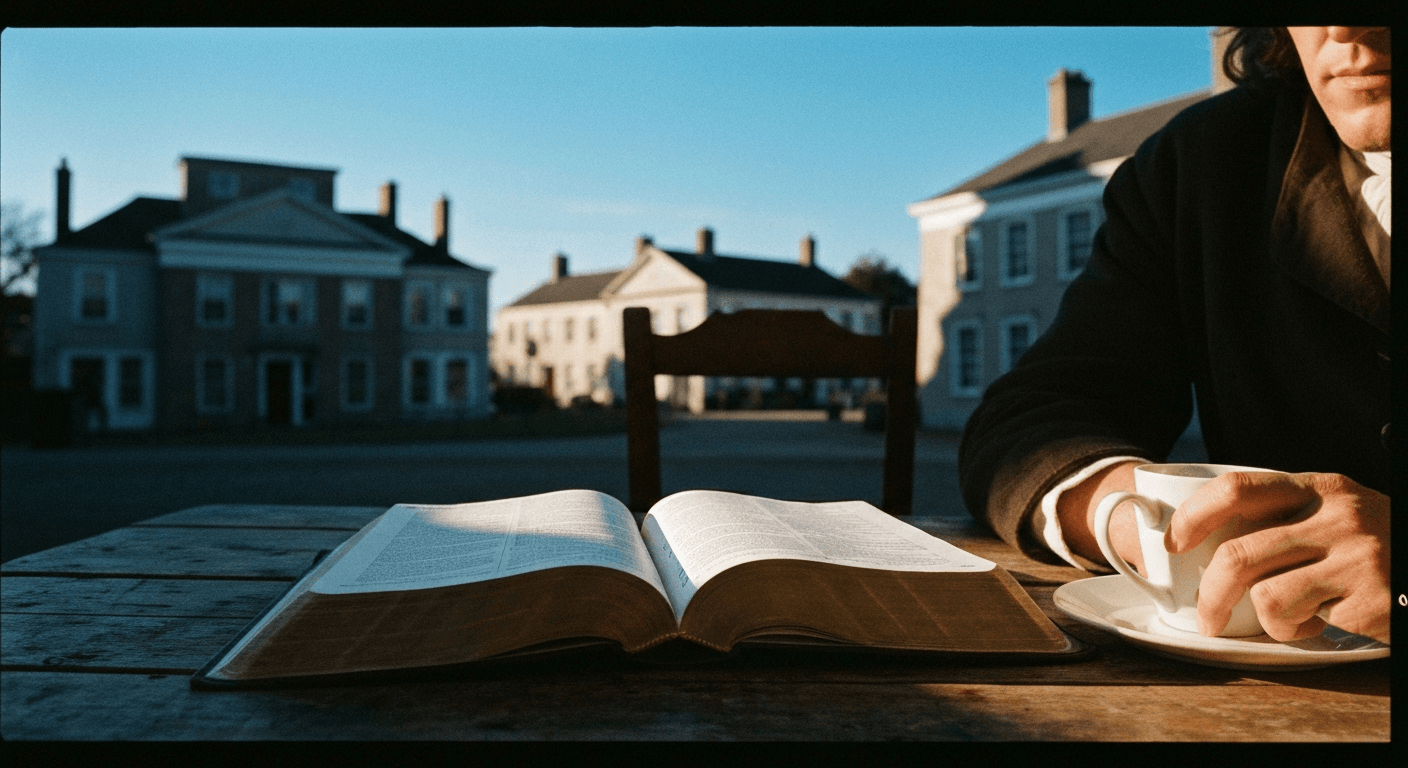 John Newton kneeling in prayer during a violent storm at sea — the slave trader whose cry for mercy became Amazing Grace