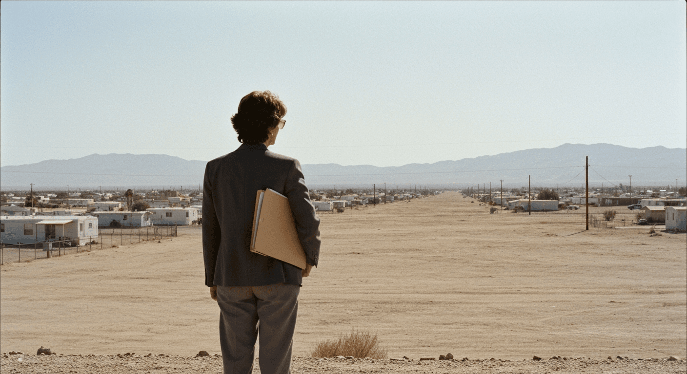 Environmental activist Erin Brockovich reviewing documents about PG&E contamination case in modern office setting in Hinkley California