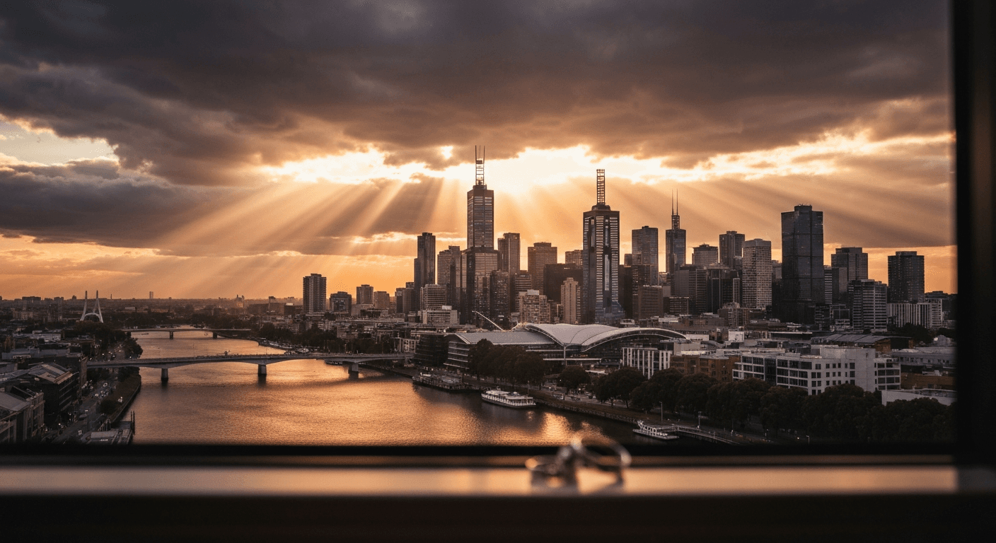 Melbourne sunrise, wedding rings: Hope after storm. Testimony born without limbs, Nick Vujicic. Faith overcame depression disability in Australia.