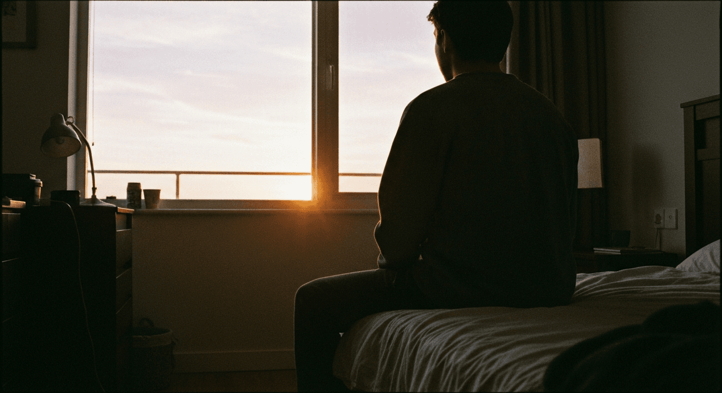 Vietnam veteran ptsd healing testimony image. Man in modern clothes smiles serenely. Found faith and God healed my ptsd, helping him overcome despair.