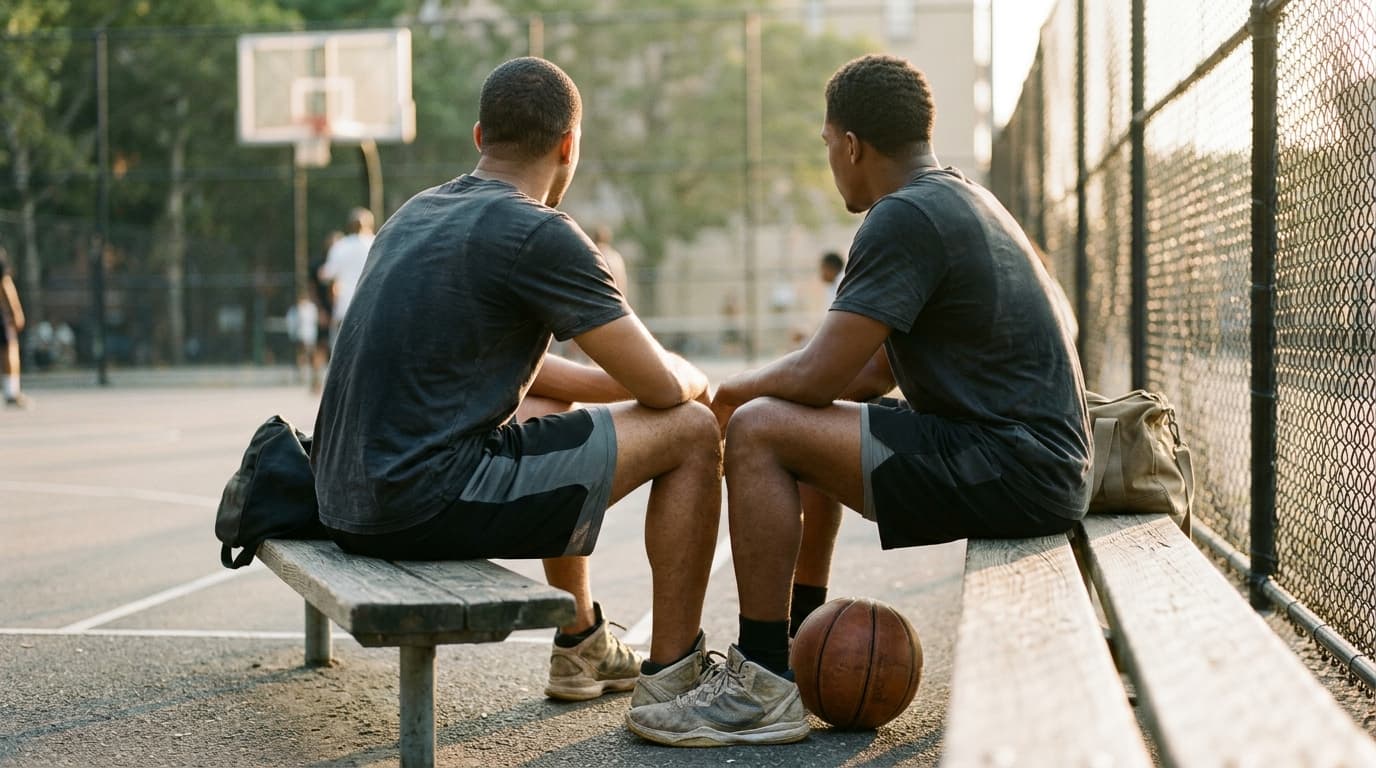 Young modern athlete on a basketball court sharing the AJ Griffin testimony of how he came to Jesus and found faith for a new direction.