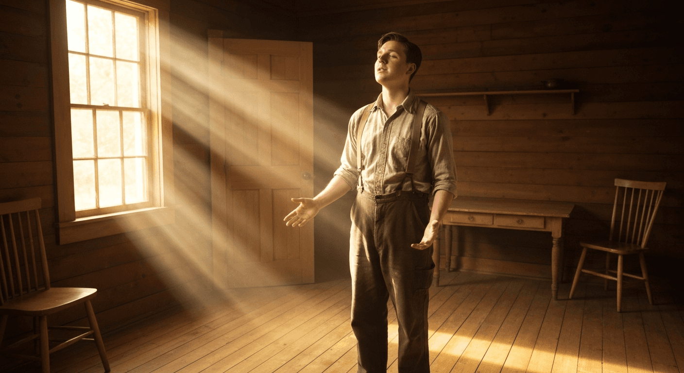 Historical photo shows William Branham's divine healing revival testimony, childhood visions calling ministry in Jeffersonville.