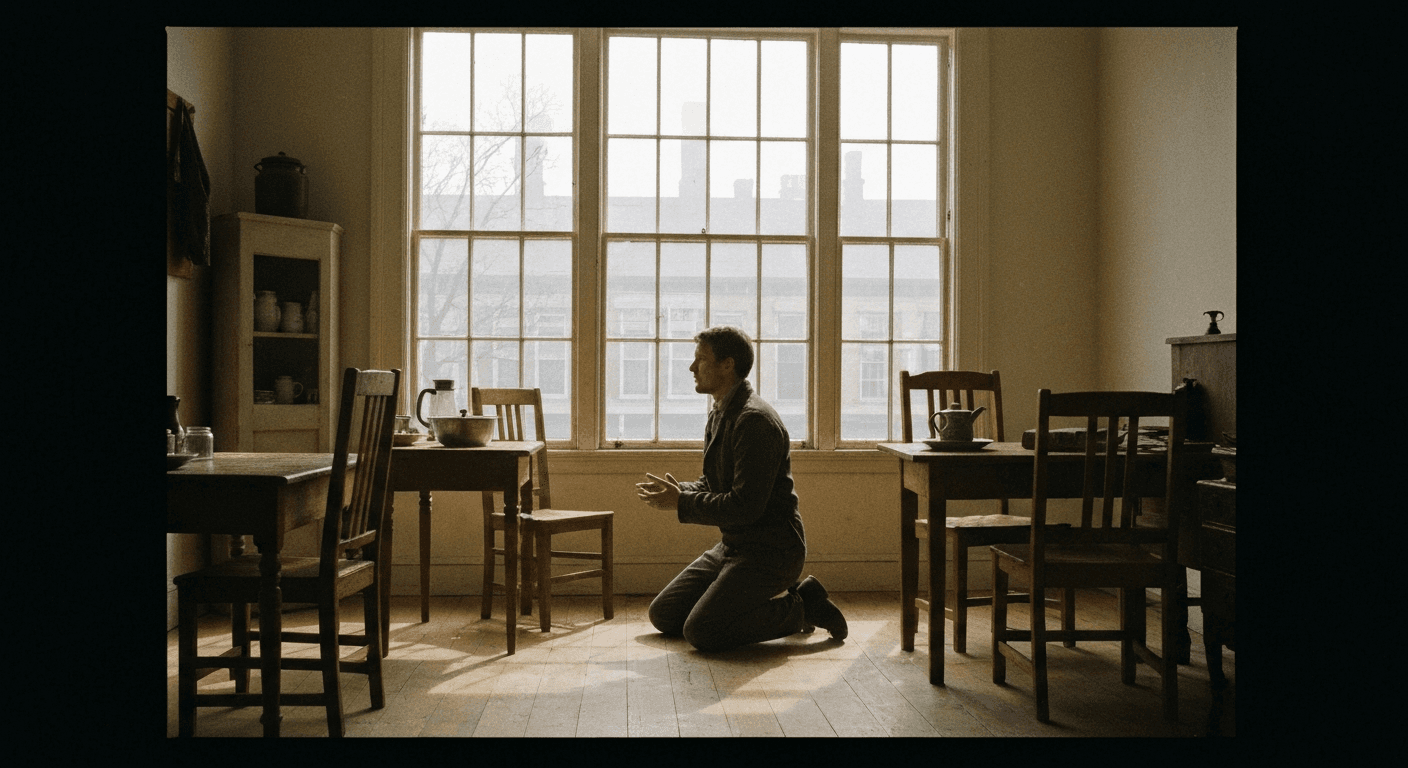 Historical depiction of David Livingstone's conversion story, finding direction through faith in 1840s Scotland. Missionary calling testimony image.