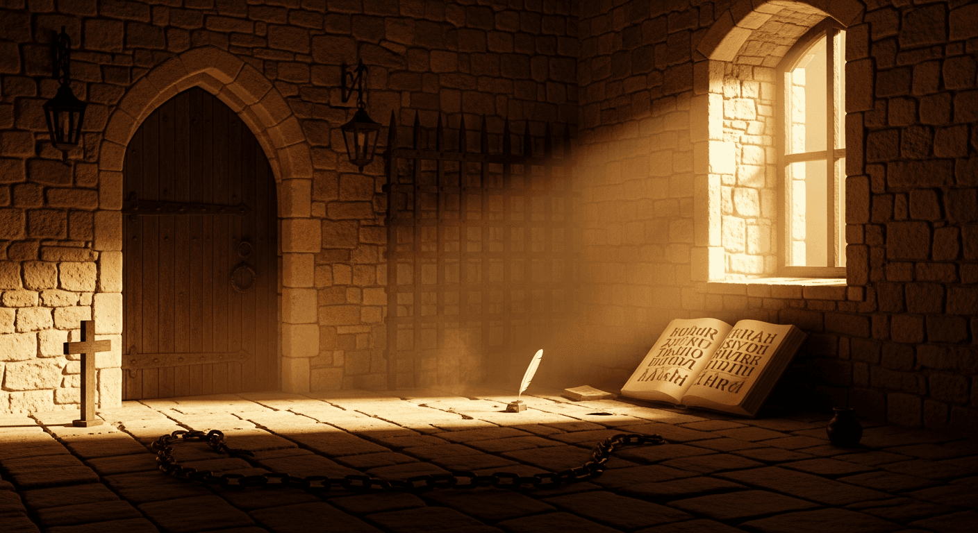 Tower of London stone walls and chains symbolizing Anne Askew Christian martyr testimony of faith under torture in 16th century Protestant persecution