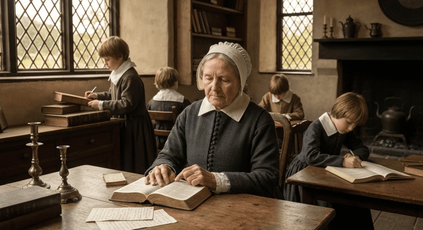 18thC scene: Susanna Wesley testimony faith, a Christian mother influence children through disciplined prayer life testimony in Epworth home.