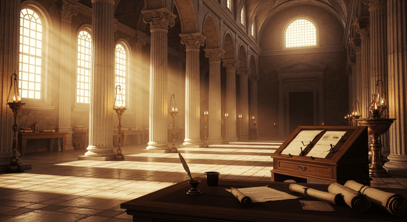 Rome: Historical image evoking Clement of Rome testimony. Apostolic church leader reflects on early Christian martyrdom.