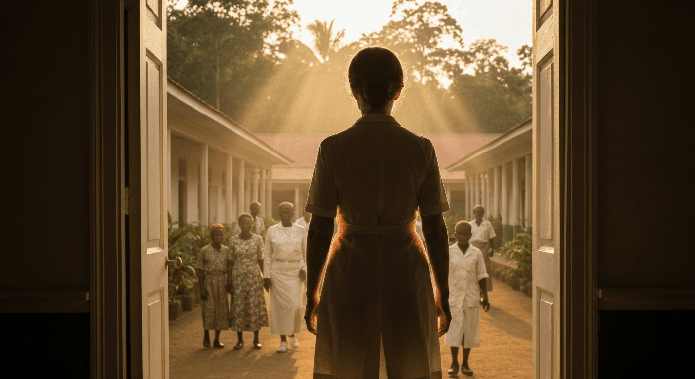 Historical missionary Helen Roseveare in Congo hospital setting showing testimony of suffering and faith through gods presence during trauma