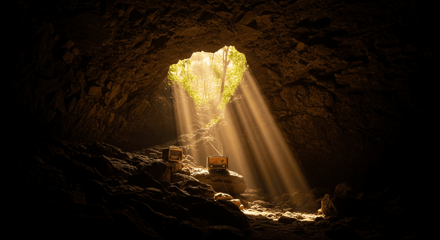 Colombian cave entrance; site of Elmer's god stopped suicide attempt testimony. FARC commander conversion testimony, Bogotรก.