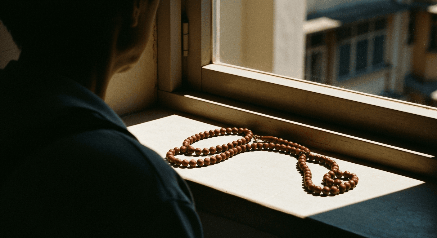 Modern day photo of Jackie Pullinger, Hong Kong missionary testimony, praying for healing. A divine calling testimony, in Kowloon Walled City.