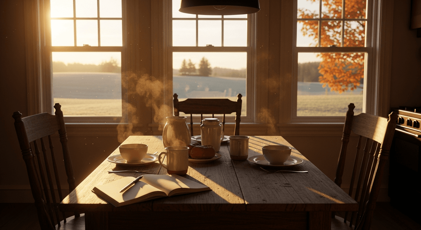 Golden sunrise over peaceful Canadian farmland representing testimony of healing from anxiety and gratitude transformation journey