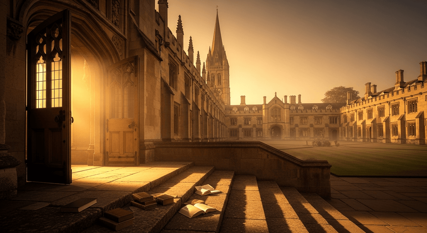 Oxford spires backdrop C.S. Lewis's atheist to christian conversion testimony. CS Lewis conversion story Oxford location.