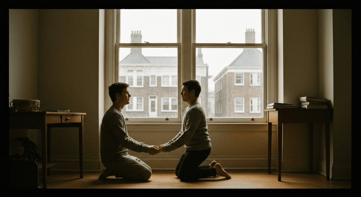 Milan garden: Augustine and Alypius in period robes, reenacting the Augustine conversion story. "Tolle lege pick it up and read" moment.