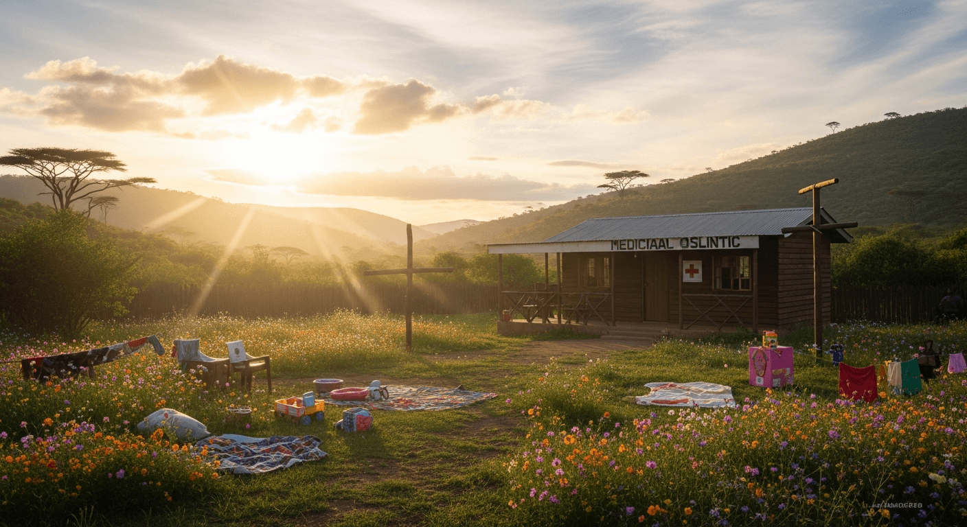 African sunrise over Jinja Uganda landscape where child healed through prayer in christian healing miracle testimony of jesus divine power