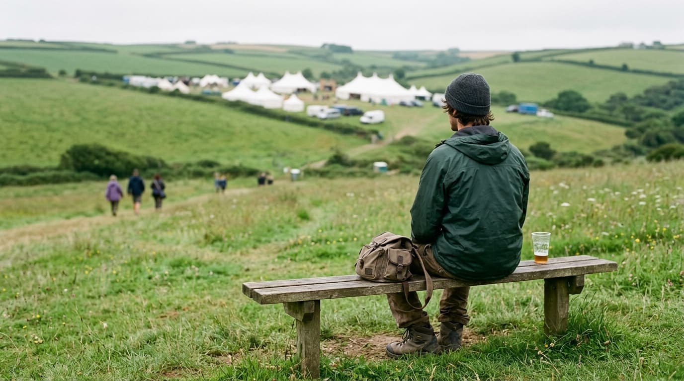 Young man standing outdoors at a modern Cornwall Christian festival field sharing his Creation Fest testimony after being baptised at festival 2022