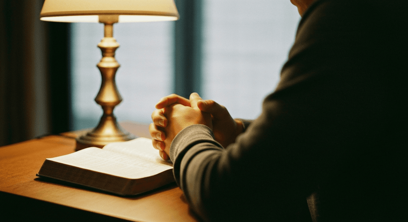 South African rugby player healed testimony image. Team praying bedside, modern hospital room.