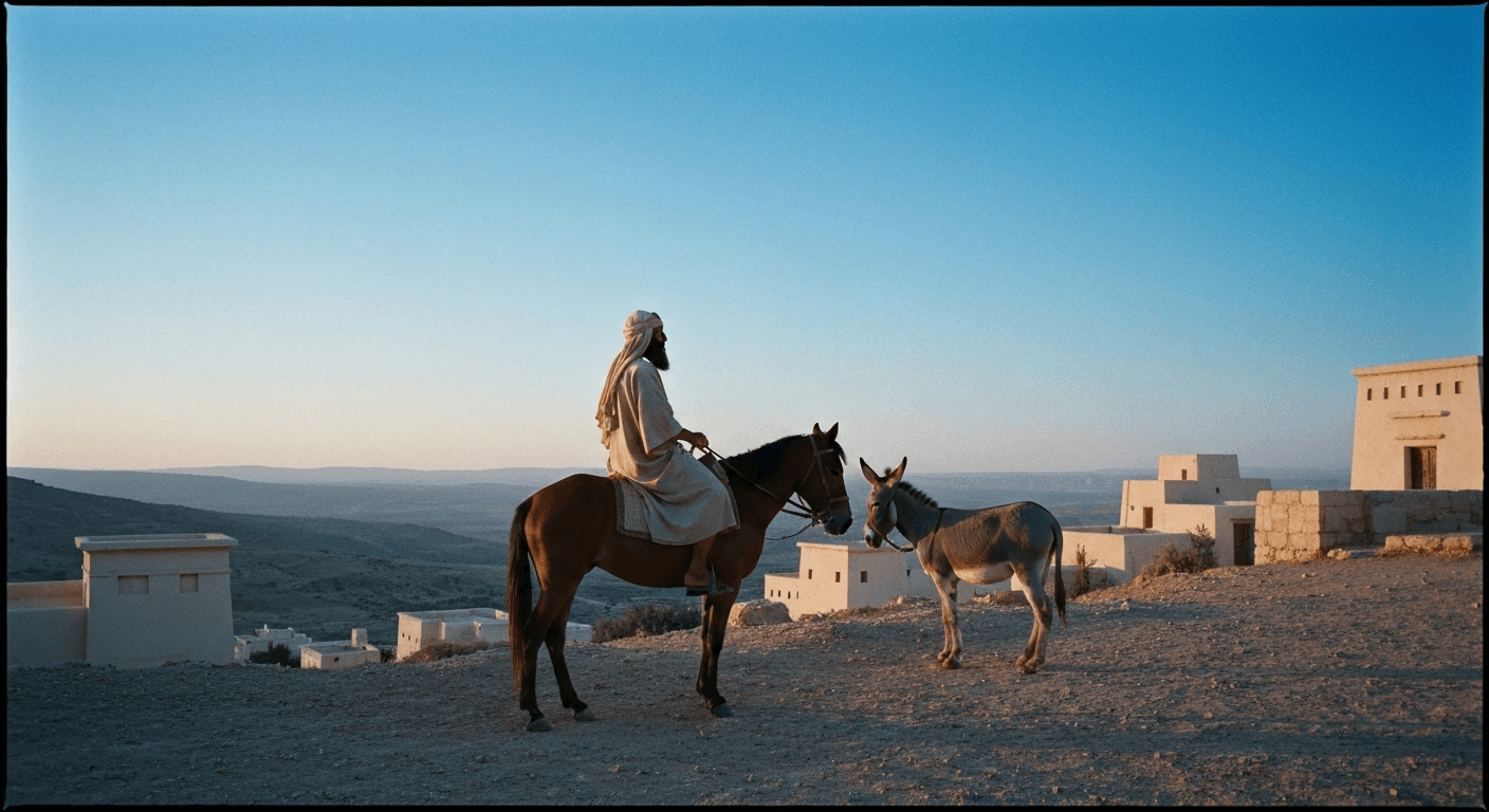 Historical Moab landscape shows the "Balaam donkey" scene. The "angel of the Lord" appears as the prophet strikes his animal.