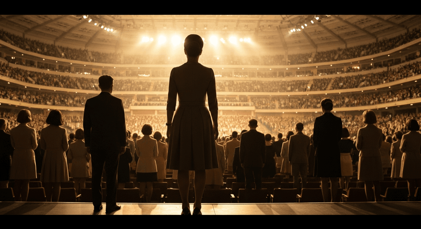 Historical crowd gathered at Billy Graham London 1966 crusade testimony event showing spiritual transformation and finding life purpose through faith