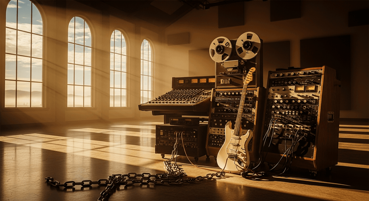 Shattered chains breaking free symbolizing delivered from drug addiction testimony and rock star salvation story in Bakersfield setting