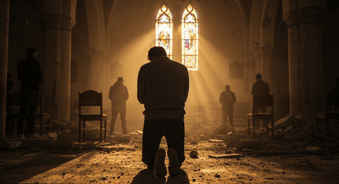 Young Syrian man in war-torn Aleppo experiencing Jesus bringing peace during crisis as God speaks during war in Middle East testimony