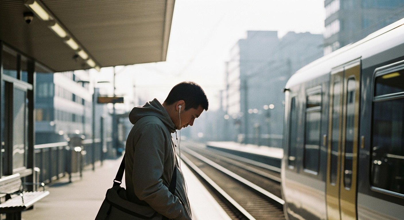 Person listening to audio Bible on their commute with earbuds in, illustrating flexible devotional habits that fit a busy modern believer's schedule