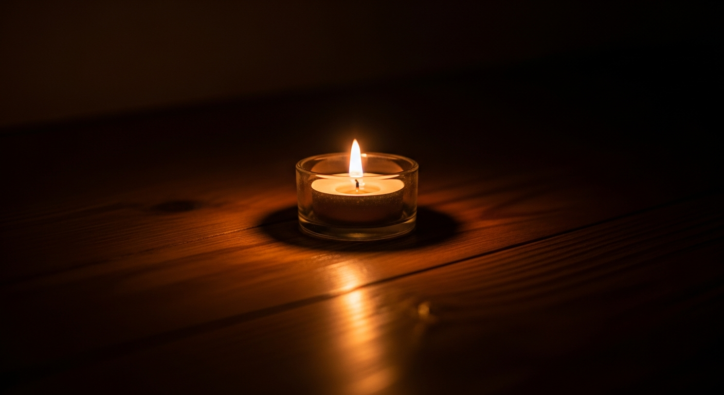 A solitary candle flame glowing against deep darkness, showing biblical encouragement and the promise of God's presence during hard seasons of life